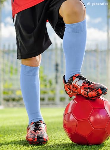 Duufin Youth Knee High Baseball Soccer Football Socks 6-8 Years Light Blue