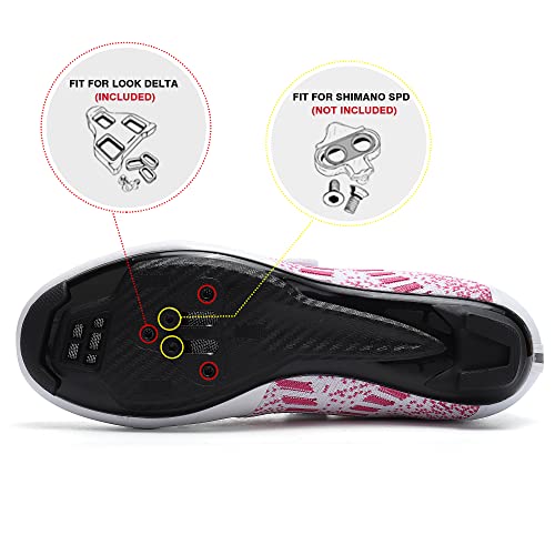 Unisex Road Cycling Shoes with Delta Cleats - White/Pink - Sizes 7 Men/9 Women