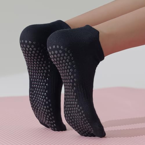 Non-Slip Grip Pilates Socks for Women - 6 Pairs, Black+White+Gray+Pink+Purple+Green