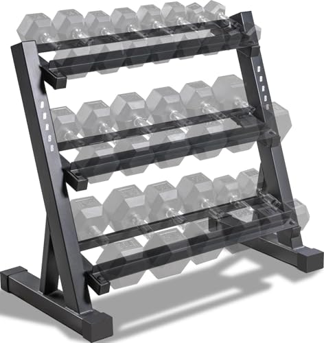 3-Tier Dumbbell Rack - Heavy-Duty Weight Storage Organizer - Dark Grey