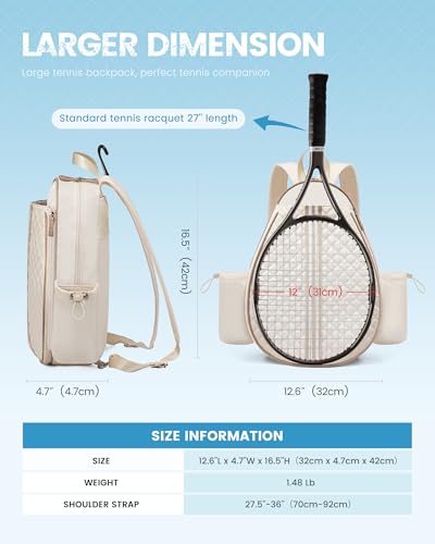 Sucipi White Green Quilted Tennis Bag for Women - Medium Racket Backpack