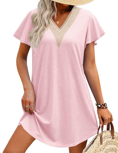 Women's V-Neck Beach Swimsuit Cover Up - Pink, Medium