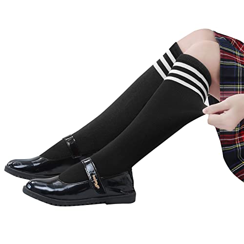 Kids Athletic Soccer Socks - Black & White, 9-12 Years