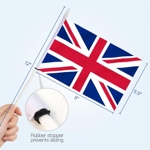 Mini Union Jack Flags - 12 Pack Handheld British Flags - 5.5x8 Inch with Stick