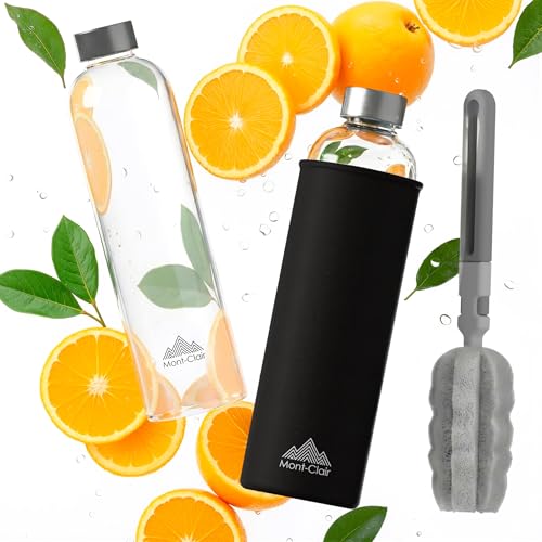 18 oz Borosilicate Glass Water Bottle with Neoprene Sleeve - Black