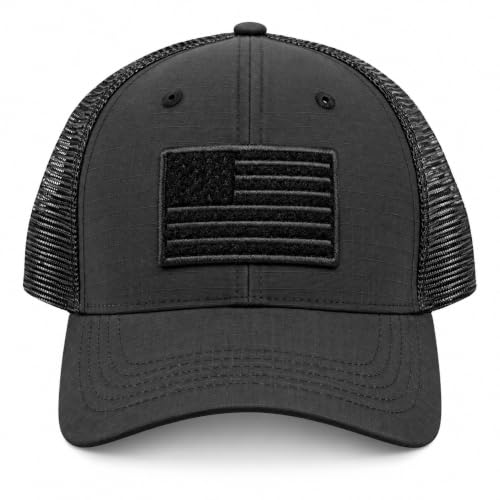 Highland Tactical American Flag Trucker Mesh Hat One Size Black