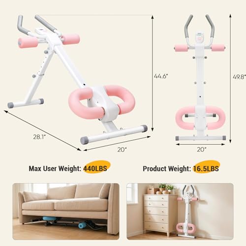 Adjustable Ab Trainer Machine - Foldable Abs Workout Equipment - Pink