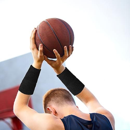 Wrist Sweat Bands - 6 Inch Elastic Absorbent for Tennis & Basketball - Black, White, Pink