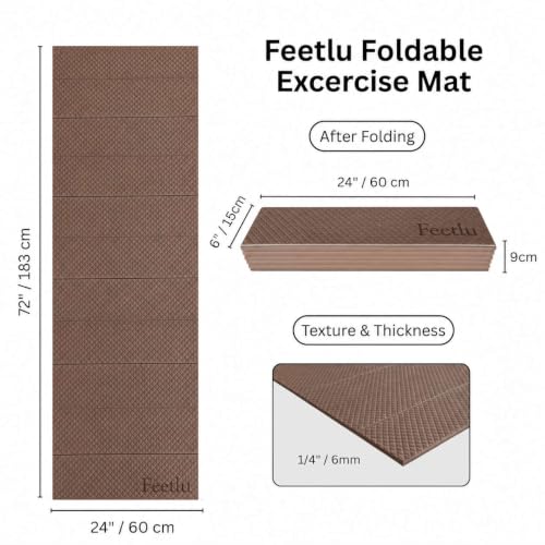 Foldable Yoga Mat 72x24 Inches with Mocha Bisque & Ivory Cream - Non-Toxic, Supportive, Portable