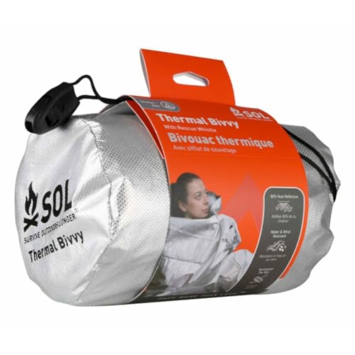 SOL Thermal Bivvy Emergency Survival Tent with Rescue Whistle, 80% Heat Retention, 84x34 Inches