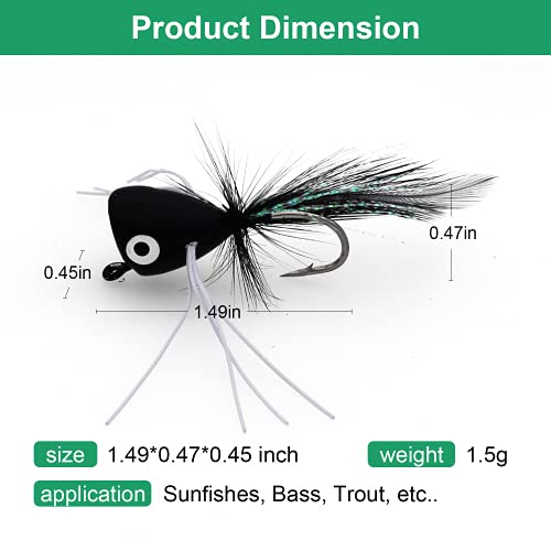 Fly Fishing Poppers - 10PCS Topwater Lures for Trout, Bass & Panfish