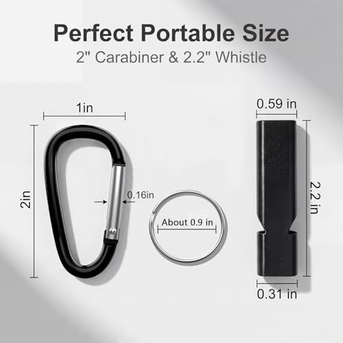 6-Pack Multi-Color 2-Inch Aluminum D-Ring Carabiner Clips with Whistles - Outdoor Gear Accessories