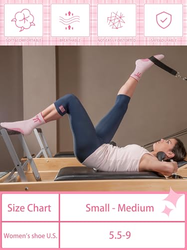Pilates Grip Socks for Women - Non-Slip, 3 Pairs, Pink Bow