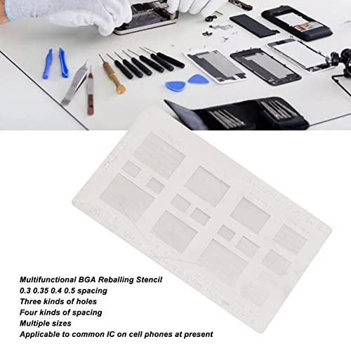 BGA Reballing Stencils, Universal BGA Stencils with Fast Tin Implantation, Stainless Steel Reballing Stencils Templates 0.3 0.35 0.4 0.5 for Cellphones