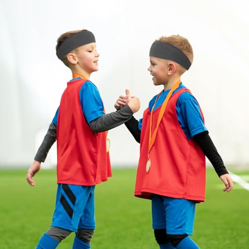 Kids Sports Headbands - 3 Pcs Elastic Sweatbands - Black, White, Grey