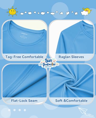 Kids Long Sleeve Rash Guard UPF 50 Sun Shirt - Medium Blue - Size Small