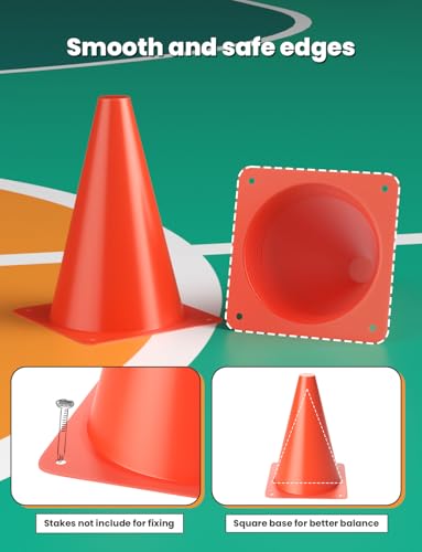 Agility Training Cones - 7 Inch, 12 Pack, High Visibility Orange