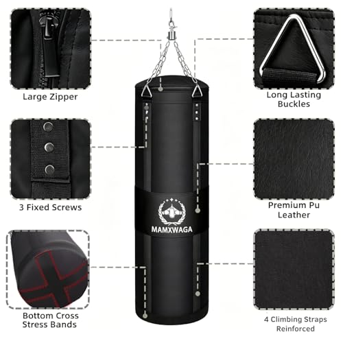Mamxwaga 4FT Black Canvas Heavy Boxing Punching Bag for Kickboxing & Martial Arts