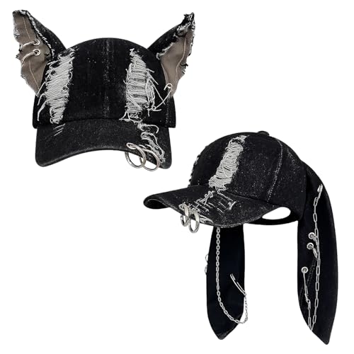 Shyyween Y2K Grunge Bunny & Cat Hat with Ears - Unique Ears Design