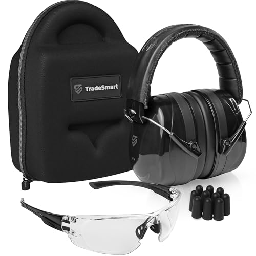 TradeSmart Clear Grey Shooting Ear & Eye Protection Kit | NRR 38, Passive, Impact-Resistant Glasses & Ear Muffs