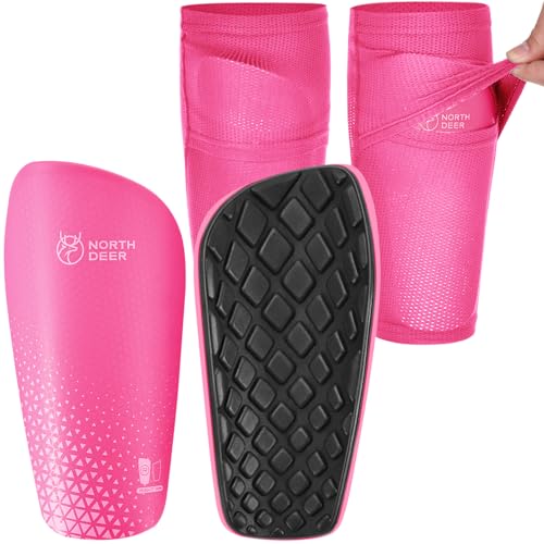 Northdeer Pink Shin Guards 1 Pair + Sleeves for Kids & Adults (M, 4'7"-5'3")