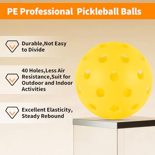 4 Pcs Pickleball Balls - 40 Hole Outdoor Training Balls - Yellow