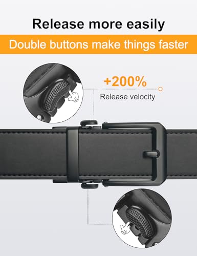 JUKMO 1.5-Inch Leather Ratchet Belt for Men, Black, Medium (36-42 inch Waist), Gift Box Included