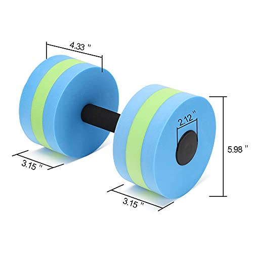 Aquatic Dumbbells - 2 Pcs EVA Foam Resistance Barbells for Water Exercise - Blue-Green