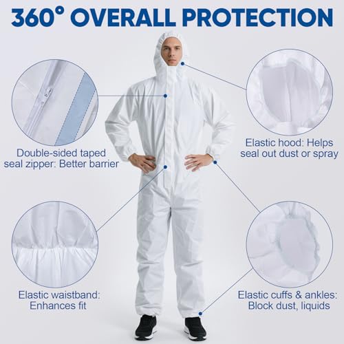 TICONN Hazmat Suit Disposable Coveralls, Full Body Protective Lab Coveralls, Breathable Paint Suit for Men Women