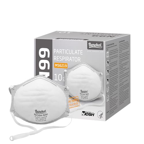 NIOSH Approved N99 Face Mask 10-Pack White N99 Respirator for Dust, Pollution & Allergies Breathable 3-Layer Filter Efficiency ¡Ã99% Adjustable Ear Loops, Comfortable for Men Women