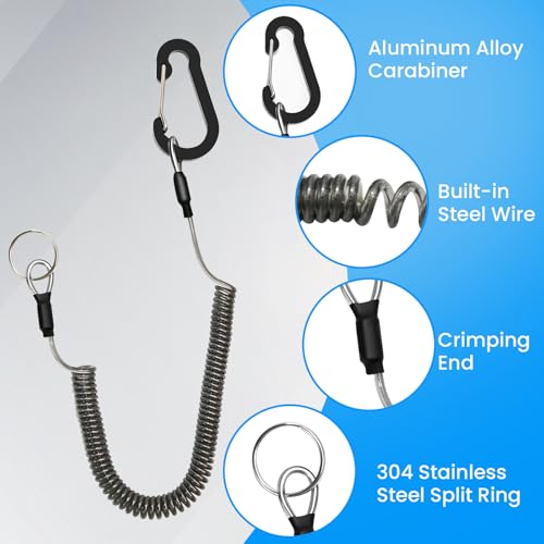 Retractable Steel Wire Coiled Safety Lanyard with Aluminum Hook - 3Pcs