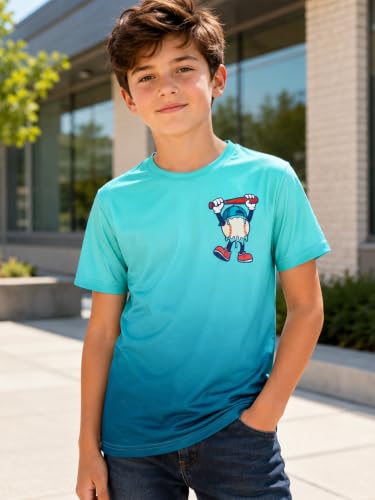 Lovekider Boys Gradient Graphic T-Shirt, Short Sleeve Sports Tee 9-10Y Baseball Batter