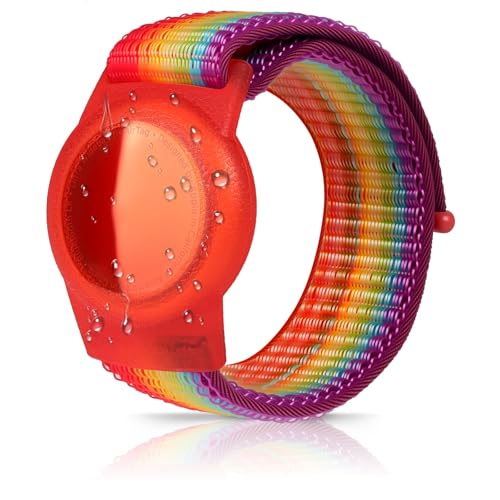 Kids GPS Tracker Bracelet - Adjustable Anti-Lost Nylon Band for AirTag - Small (3.9"-5.5") - Rainbow