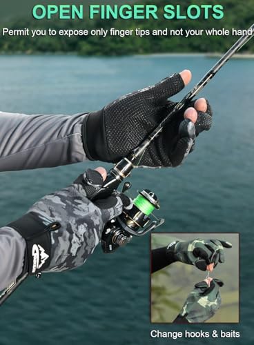 SUJAYU Ice Fishing Gloves XL Camouflage – Warm, Water-Resistant Fingerless Winter Gloves for Men & Women