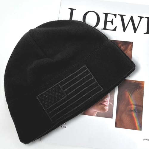 American Flag Tactical Fleece Beanie - Warm Winter Watch Cap - Black
