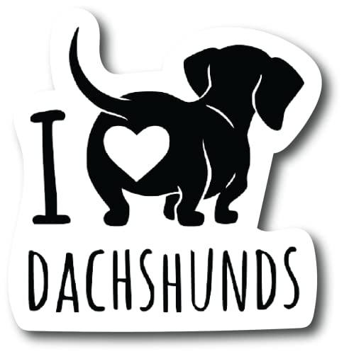 2 Pack Dachshund Vinyl Decal Stickers - I Love My Wiener Dog - Car & Laptop Decor