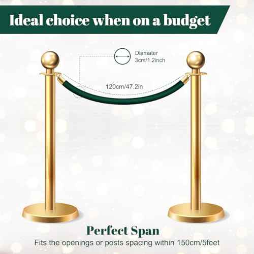 Fumete 6 Pieces Velvet Stanchion Rope Bulk 4 Feet Party Crowd Control Barrier Safety Velvet Rope with Gold Hook for Movie Theater Opening, Hotel, Carpet, Not Include Stanchion Post (Dark Green)