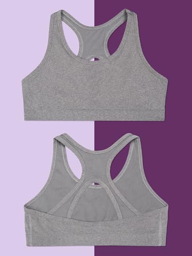 Fruit of the Loom Girls' Stay Dry Racerback Sports Bra - Medium, Stellar Orchid W Grey/Charcoal (2-Pack)