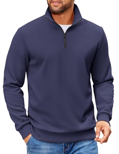 COOFANDY Men's X-Large Navy Blue Quarter Zip Pullover Sweatshirt Casual Mock Neck