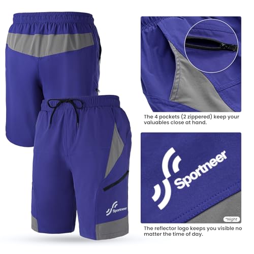 Sportneer Men's Cycling Shorts with 3D Padding Lightweight UPF 50+ Zipper Pockets