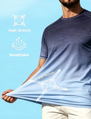 ELETOP Men's UPF 50+ Sun Protection Swim Shirt Rash Guard Large Gray Blue