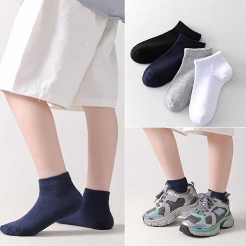 Kids' Low Cut Ankle Socks - Cotton Seamless Toe, Navy, 4 Pairs, 6-8 Years