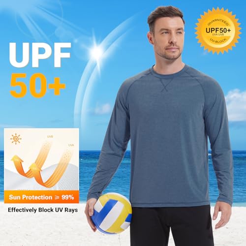 Mens UPF 50+ Sun Protection Rash Guard Quick-Dry Fishing Swim Shirt