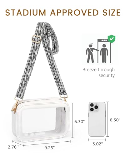 Clear Stadium Bag with Black and White Strap - Crossbody Purse