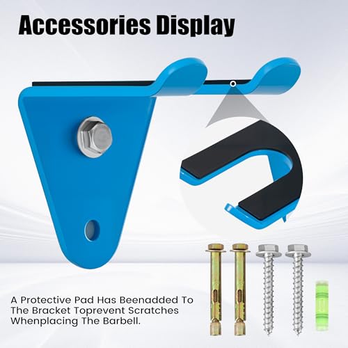 Wall-Mounted Gym Organizer Rack - Resistance Band & Barbell Storage - Blue