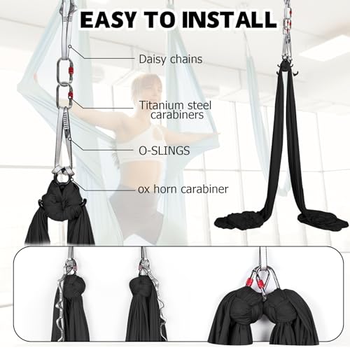Aerial Silks Kit & Aerial Yoga Hammock - 11Yd Fabric - Black