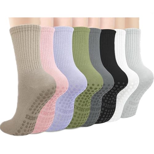 Anti-Slip Pilates Socks for Women - 8 Pairs of Grippy Workout Socks