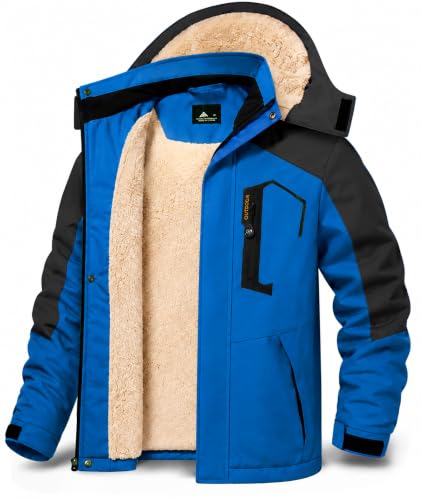 Kids Waterproof Ski Jacket XX-Large Royal Blue Winter Snow Coat with Sherpa Fleece, Hooded & Windproof