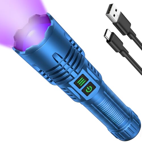 Hoxida UV Flashlight Blacklight & White Light, 395nm for Pet Urine Detection, Blue - 2-in-1 Rechargeable Torch