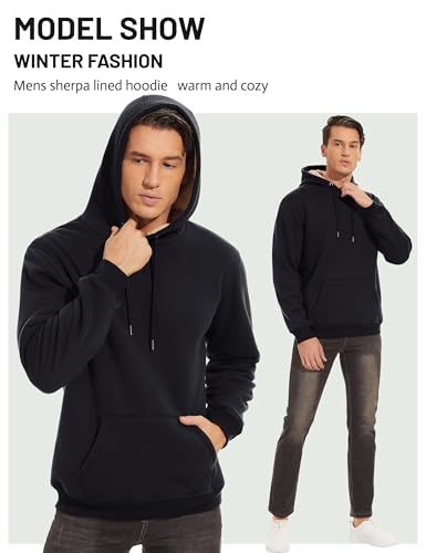 TACVASEN Men's Sherpa Fleece Hoodie Large Black Winter Warm Hoodie